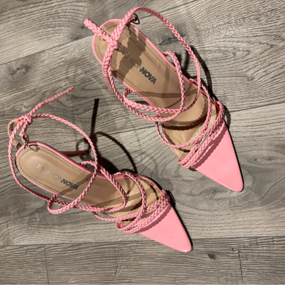 Fashion Nova Blush Braided Heels